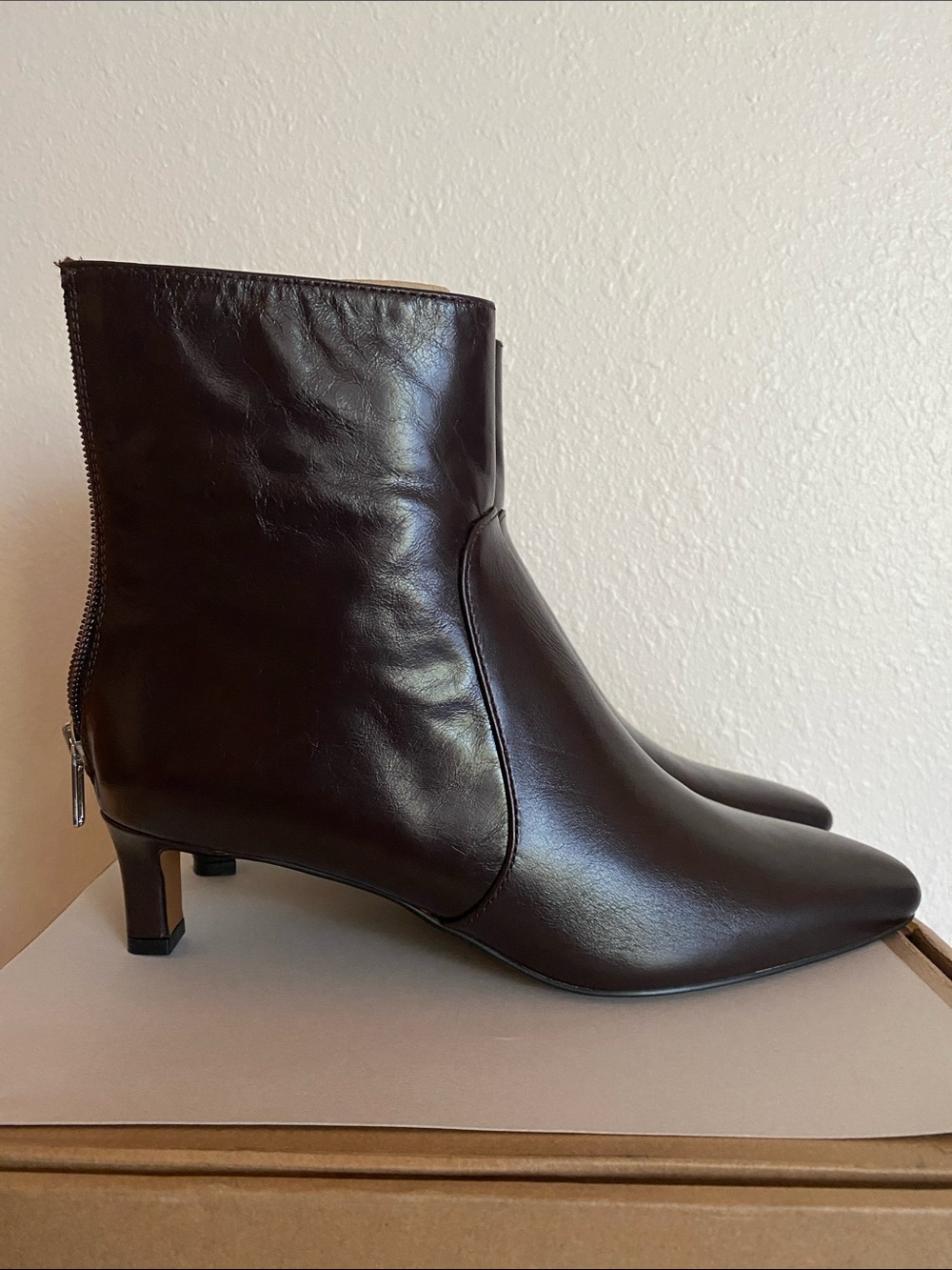 NIB Madewell The Dimes Kitten Heel Boot in Crinkle Leather 7M Turkish Coffee